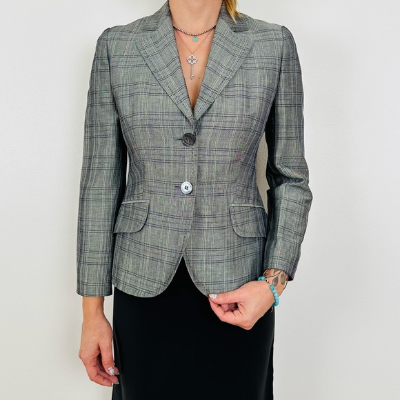 Burberry London blazer grey plaid wool blend - Picture 3 of 9